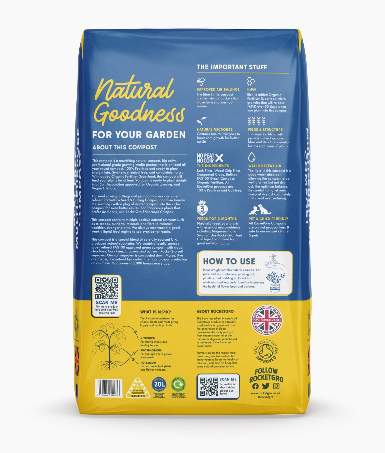 Round Compost Peat-Free Multi-Purpose Compost 20L - RocketGro